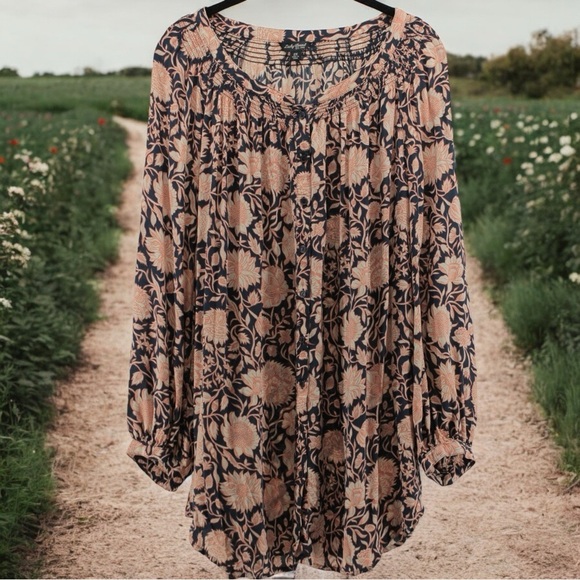 Lucky Brand Tops - Lucky Brand Blue and Orange Babydoll Peasant Blouse Garden Summer Size 2X